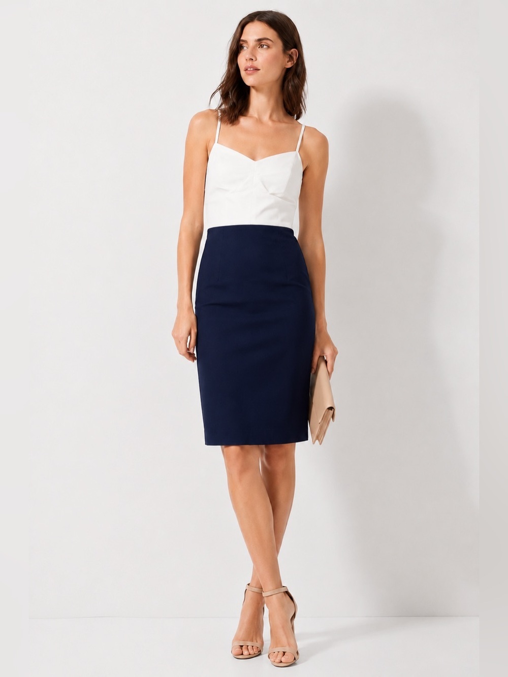 Banana Republic Colorblock Sheath Dress Ivory Blue Size 4 Sweetheart Neck Pencil